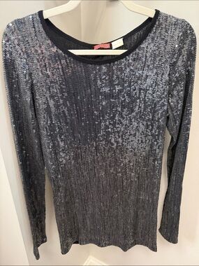 Chan Luu Gunmetal Sequin Long Sleeve Top